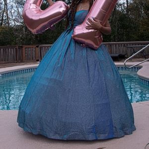Blue shiny gown